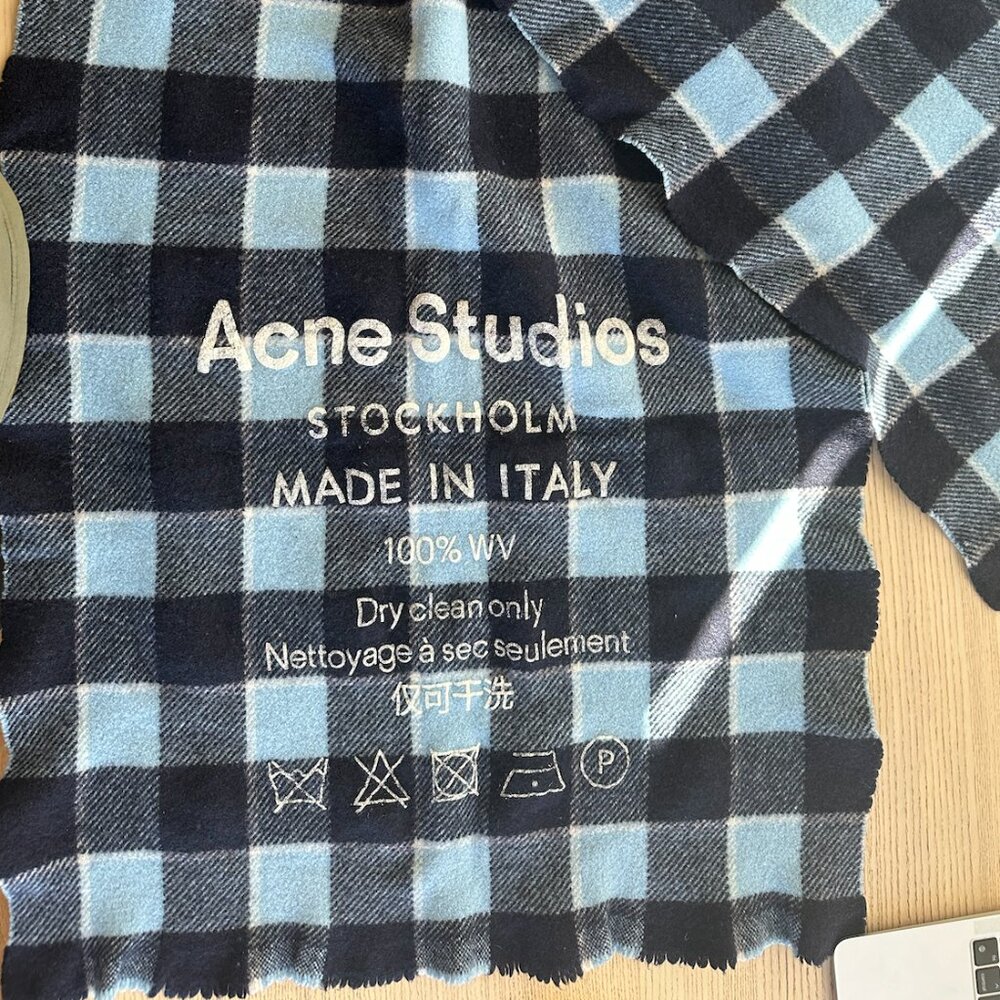 Cozy Oversized Scarf - Acne Studios, Blue Checkered Wool, Logo Plaid Scarf Shawl